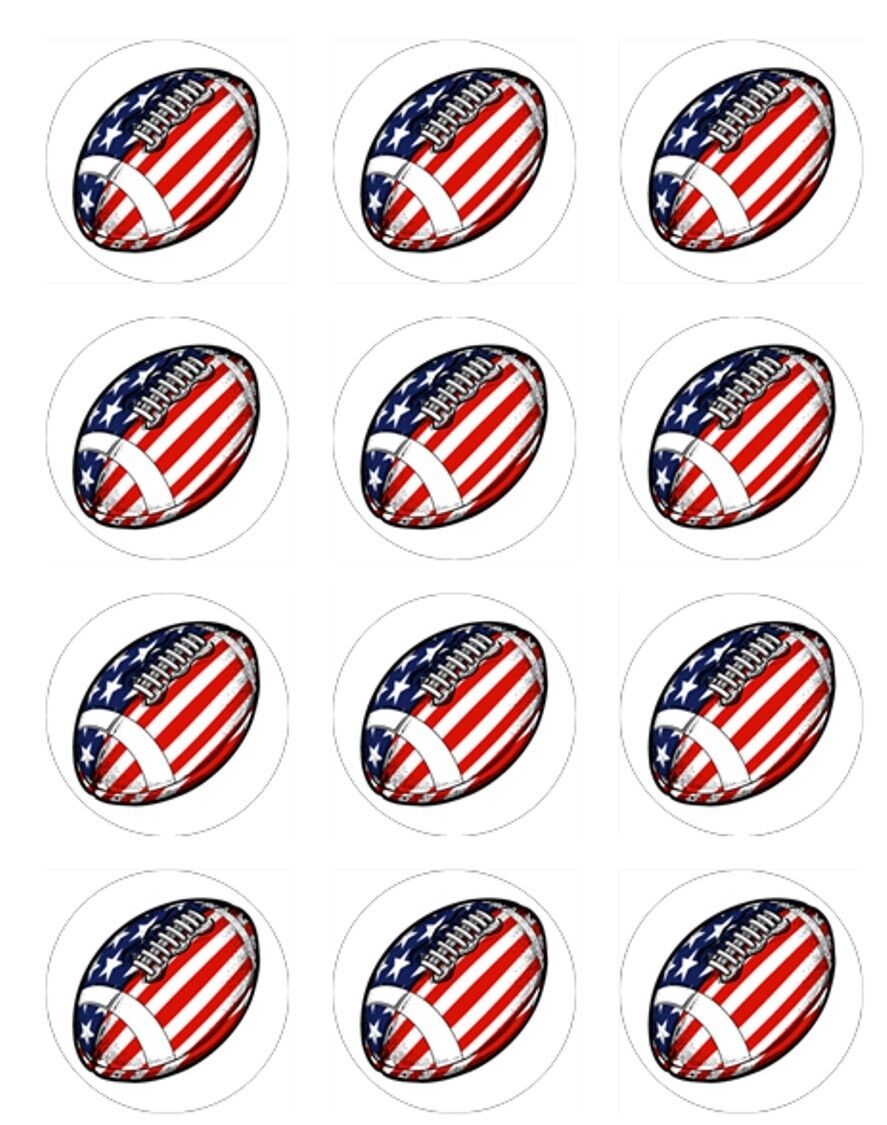 American Football edible  printed Cupcake Toppers Icing Sheet of 12 Toppers