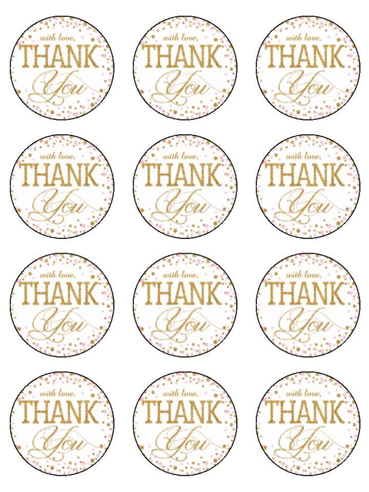 Thank you edible printed Cupcake Toppers Icing Sheet of 12 Toppers