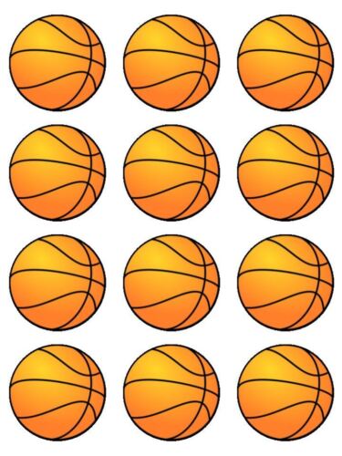 BasketBall Basket Balls Edible edible printed Cupcake Toppers Icing Sheet of 12 Toppers