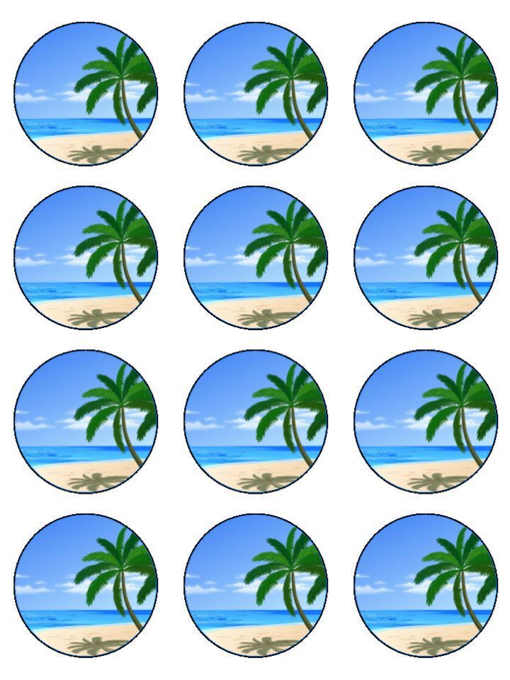 Sea & Sand beach edible  printed Cupcake Toppers Icing Sheet of 12 Toppers