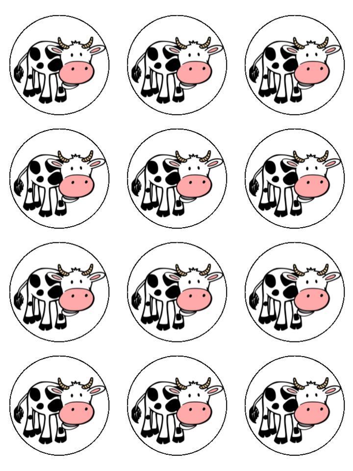 Cows Farmyard Animals farm edible printed Cupcake Toppers Icing Sheet of 12 Toppers