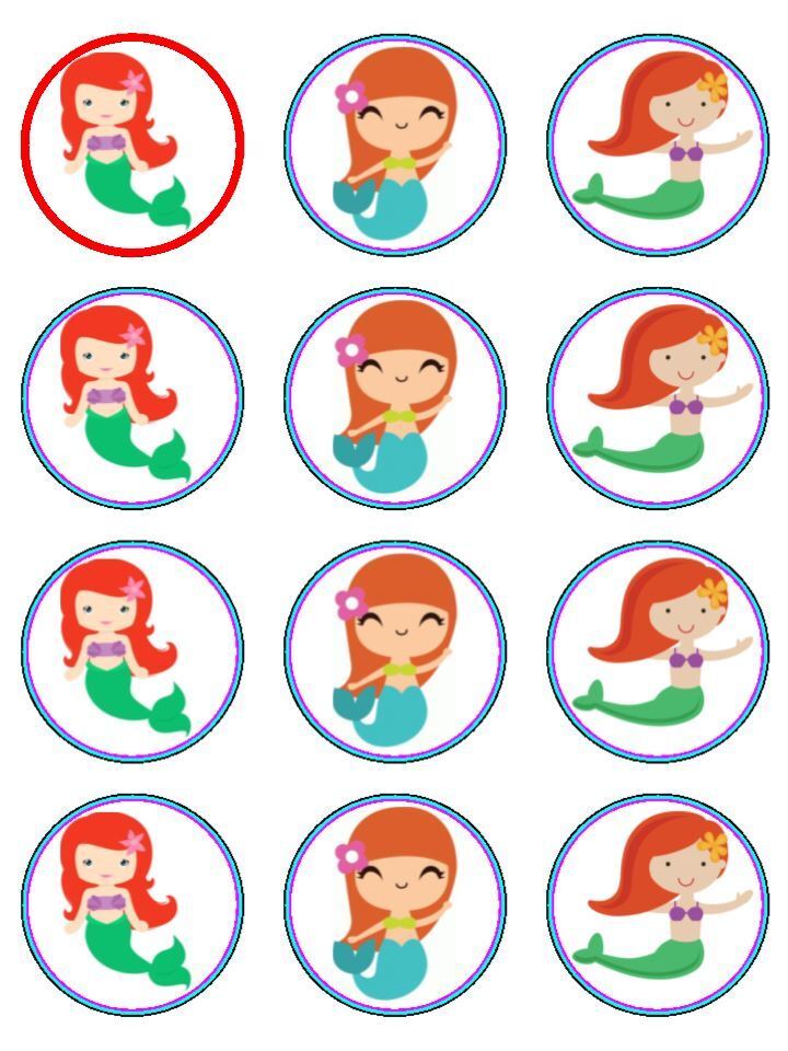 Mermaid Under the Sea theme  edible  printed Cupcake Toppers Icing Sheet of 12 Toppers