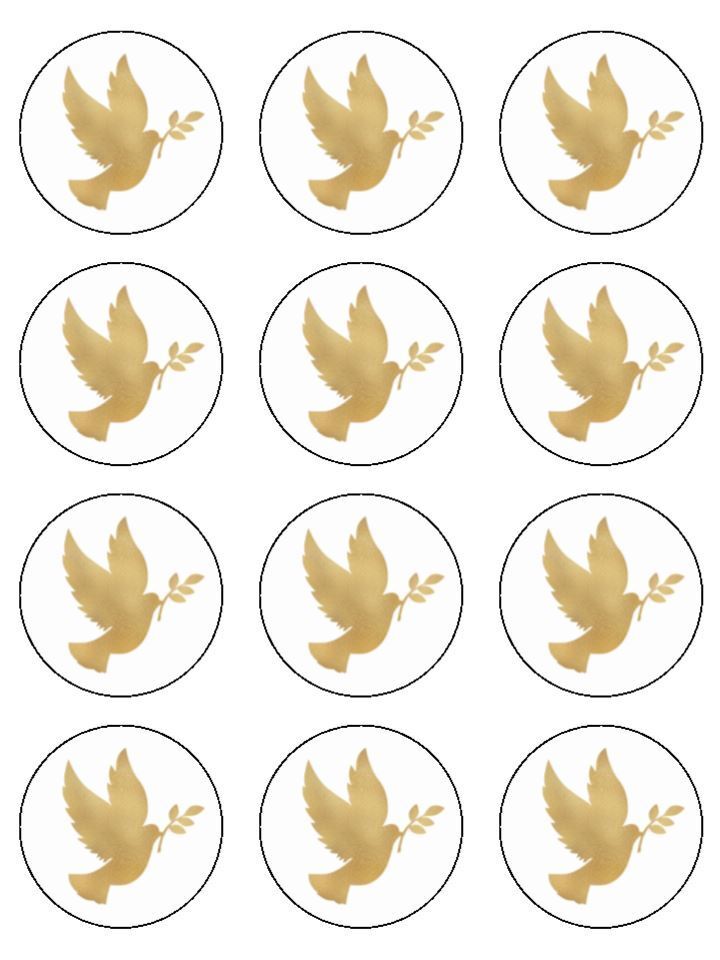 Gold Dove Gold bird  Edible Printed Cupcake Toppers Icing Sheet of 12 Toppers