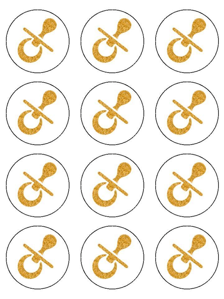 Gold dummy baby shower new baby Edible Printed Cupcake Toppers Icing Sheet of 12 Toppers