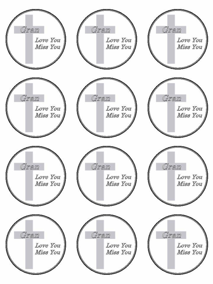 Gran Love Miss You Memorial funeral edible printed Cupcake Toppers Icing Sheet of 12 Toppers