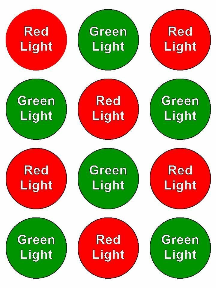 Red Light Green Light Game Edible Printed Cupcake Toppers Icing Sheet of 12 Toppers