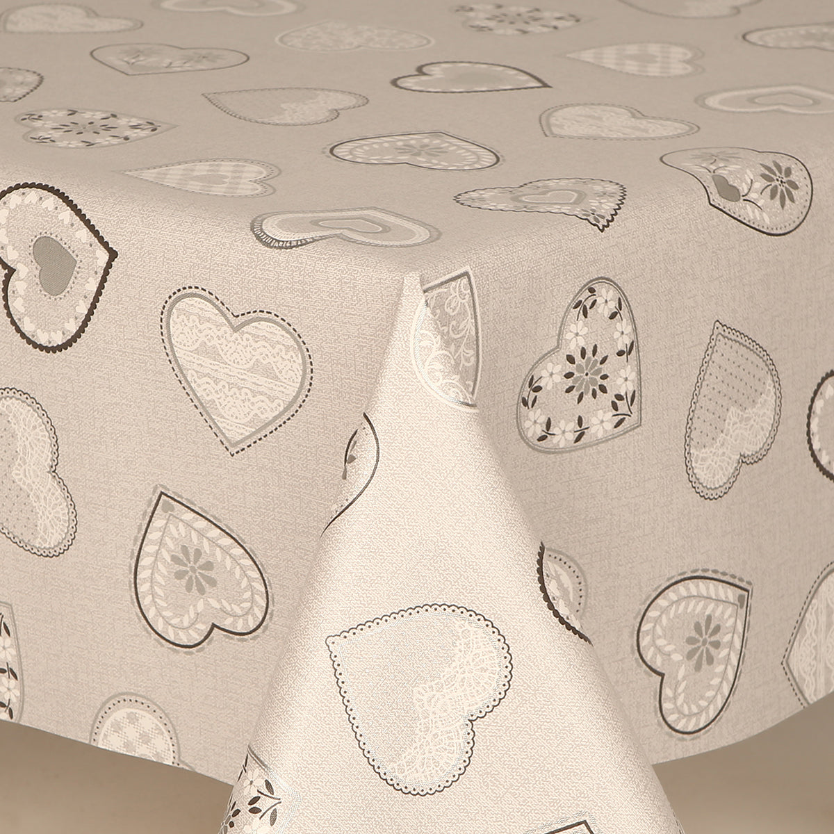 Love Hearts Grey PVC Wipe Clean Vinyl Table Covering / Table Cloth