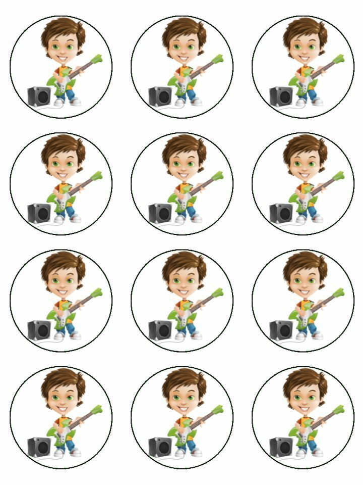 guitar playing electrical edible printed Cupcake Toppers Icing Sheet of 12 Toppers