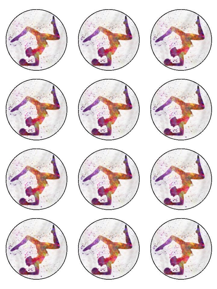 rhythmic gymnastics colourful gymnast  Edible Printed Cupcake Toppers Icing Sheet of 12 Toppers