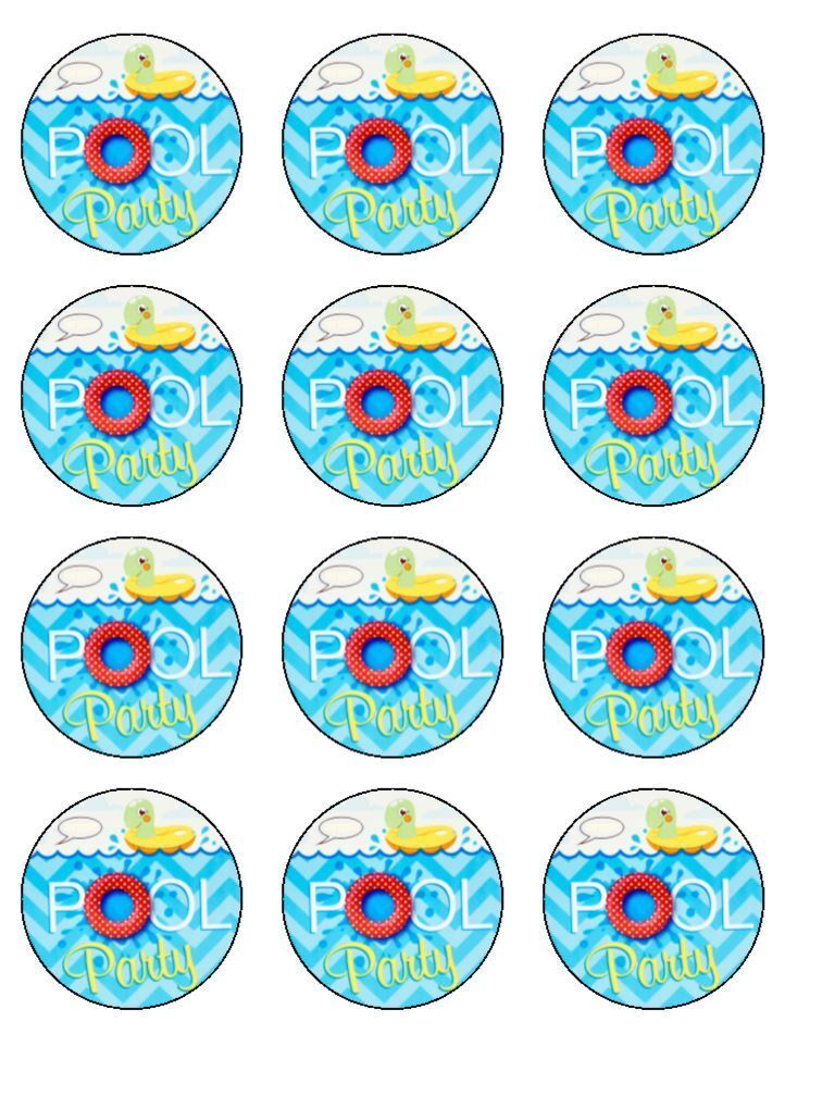 swimming pool party pool party  edible printed Cupcake Toppers Icing Sheet of 12 Toppers
