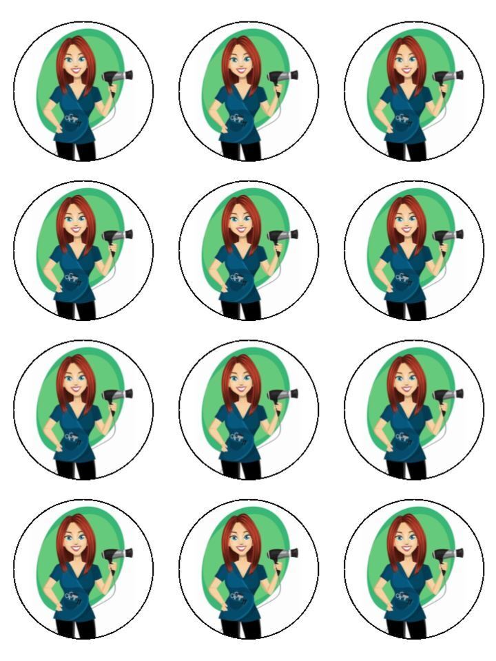 Hairdresser Hairdressing stylist Edible Printed Cupcake Toppers Icing Sheet of 12 Toppers