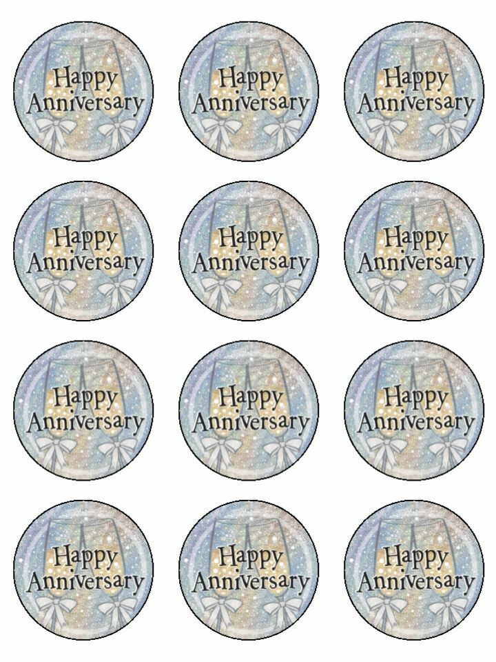 Happy Anniversary Edible Printed CupCake Toppers Icing Sheet of 12 Toppers