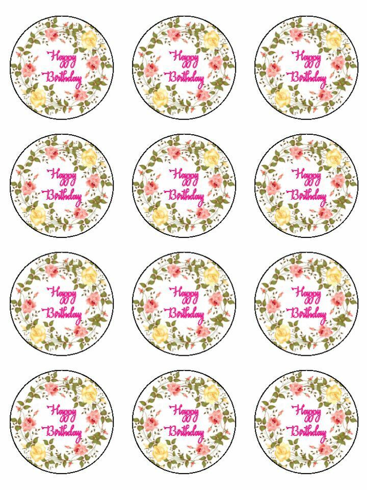 Happy 60th age 60 Birthday rose gold edible printed Cupcake Toppers Icing Sheet of 12 Toppers