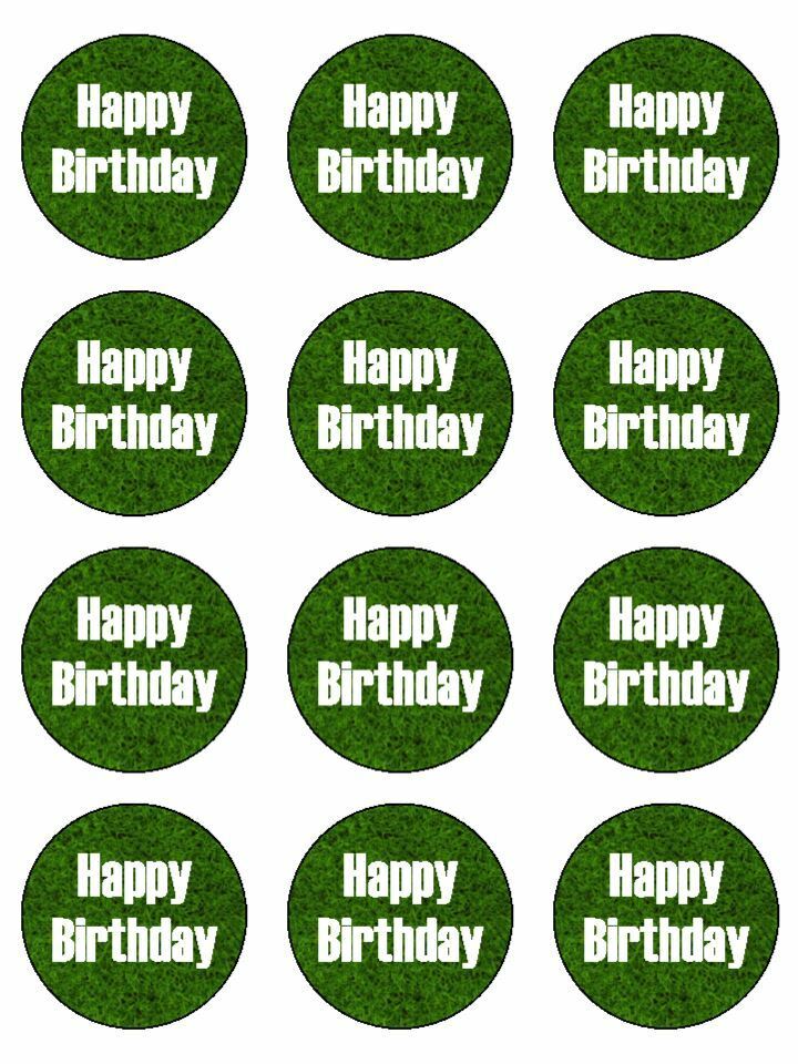 Green Grass Happy Birthday printed Edible Printed Cupcake Toppers Icing Sheet of 12 Toppers