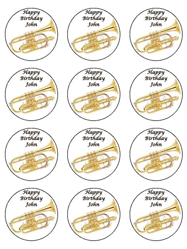 Cornet musical instrument personalised Edible Printed Cupcake Toppers Icing Sheet of 12 toppers