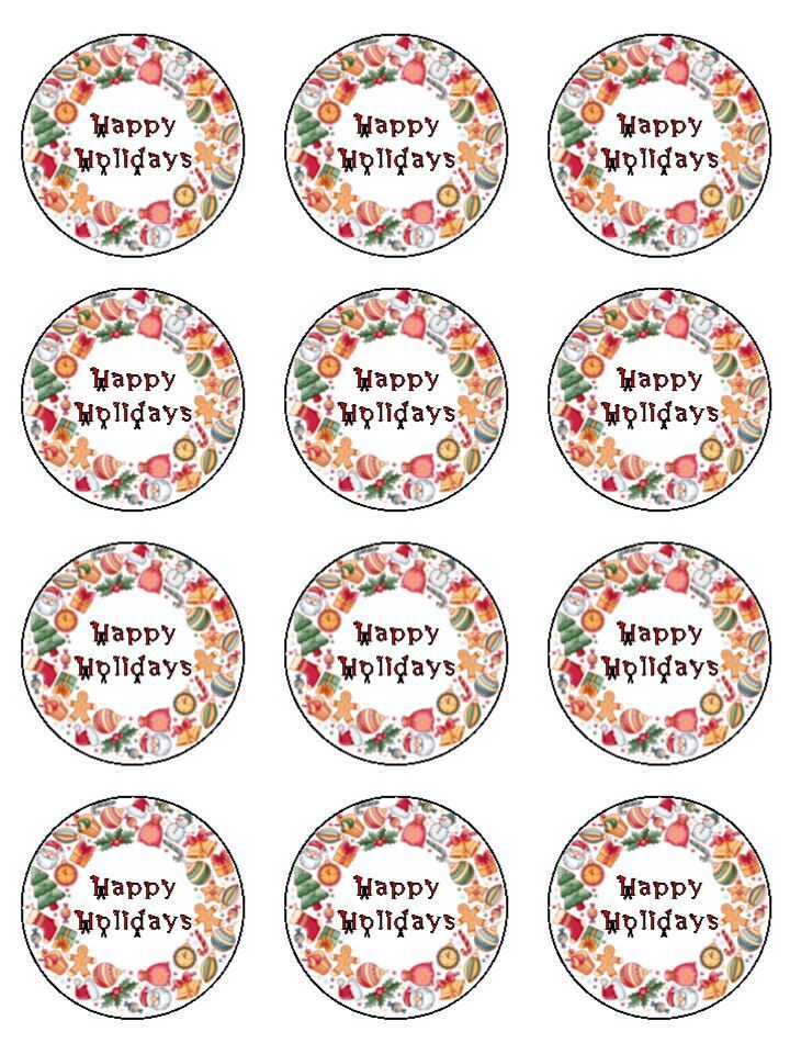 Christmas Holidays Seasonal Custom Edible Printed Cupcake Toppers Icing Sheet of 12 Toppers