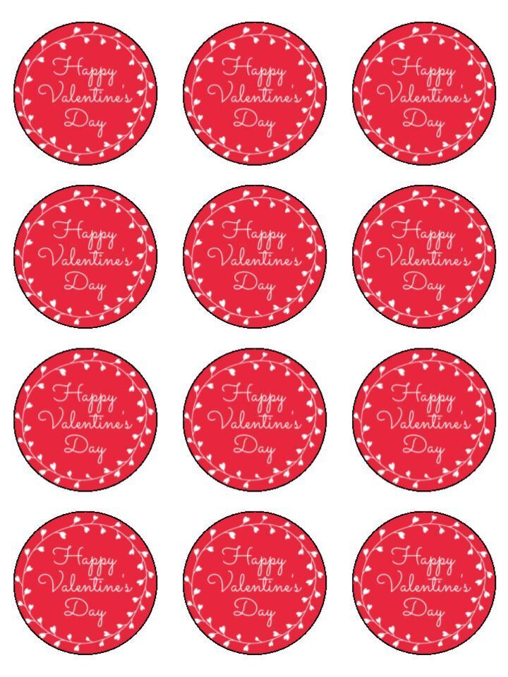 Happy Valentine Day Edible Printed Cupcake Toppers Icing Sheet of 12 Toppers