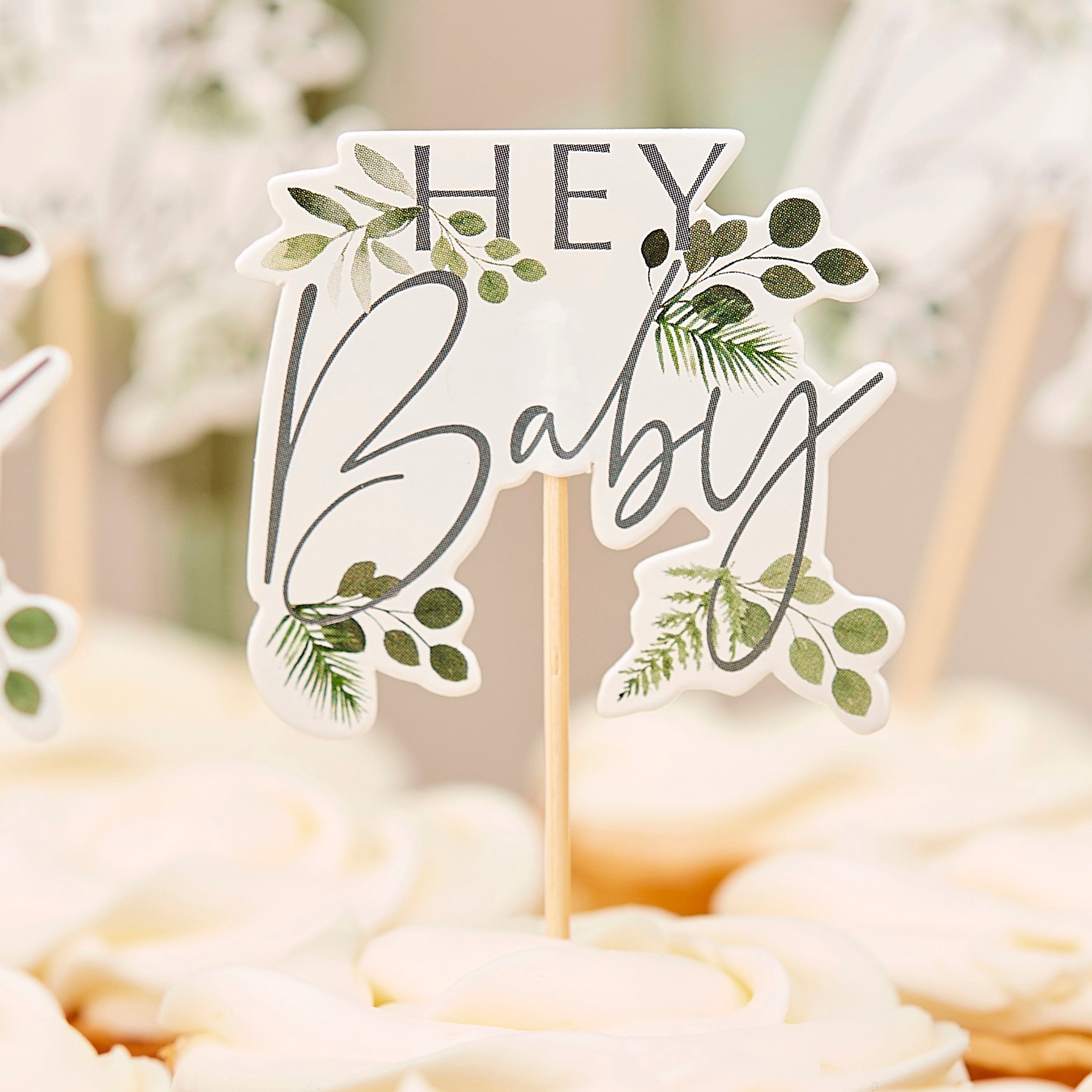 Ginger Ray Hey Baby Foliage Pattern Pack of 12 Cupcake Toppers