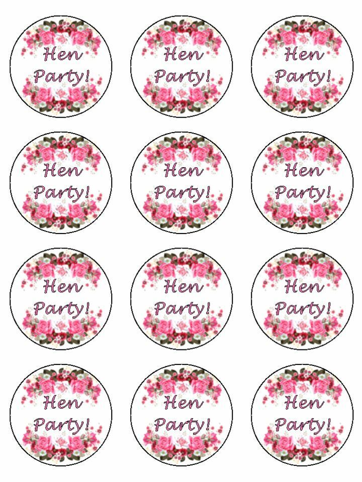 Hen party hen night floral edible Printed Cupcake Toppers Icing Sheet of 12 Toppers