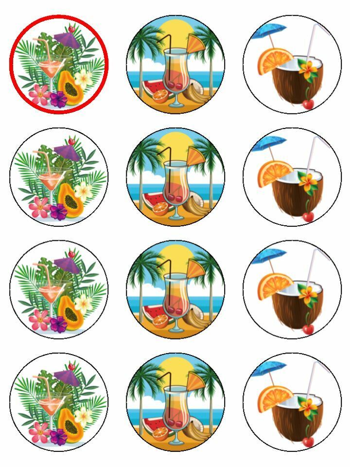 Tropical pineapple cocktail edible printed Cupcake Toppers Icing Sheet of 12 Toppers