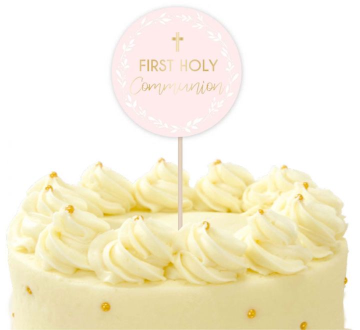 First Holy Communion Pale Pink & Gold Cake Topper