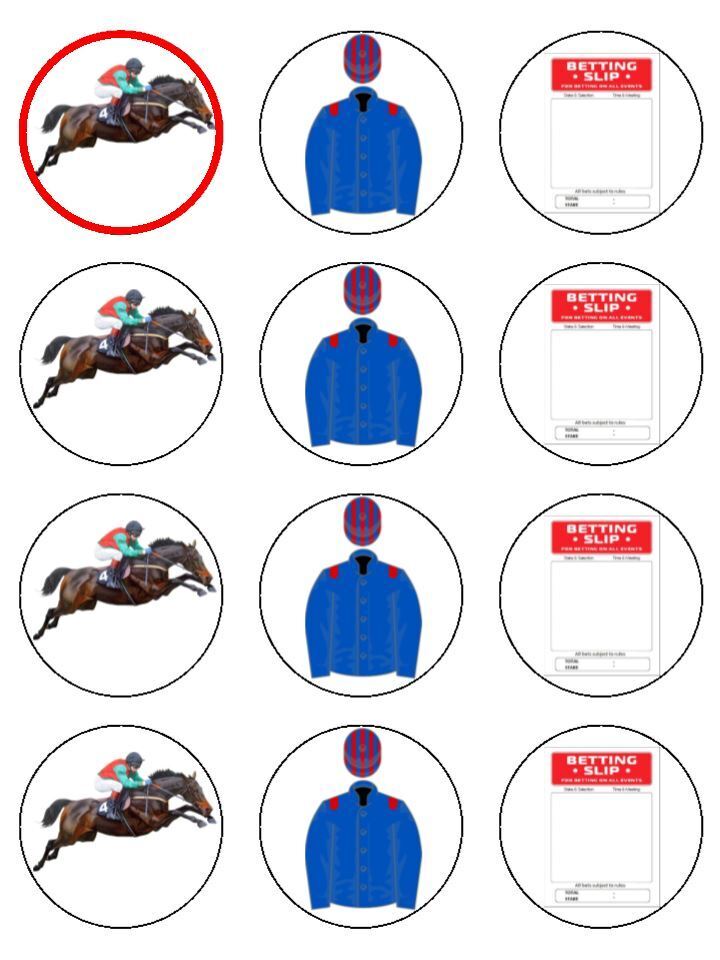 horse racing betting Edible Printed Cupcake Toppers Icing Sheet of 12 Toppers