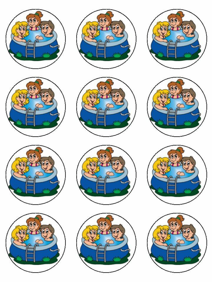 Hot Tub party Tub party water fun edible printed Cupcake Toppers Icing Sheet of 12 Toppers