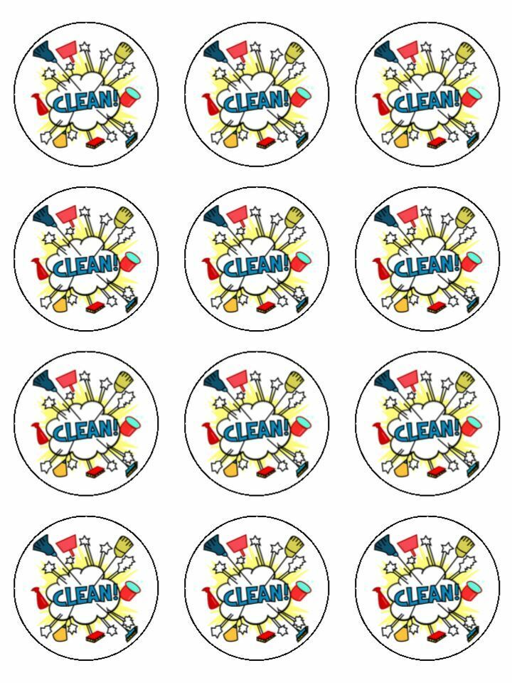 Clean Cleaner Cleaning Cartoon Brush edible printed Cupcake Toppers Icing Sheet of 12 Toppers