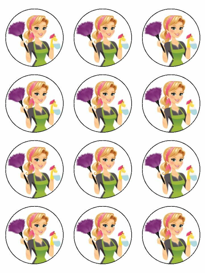 Clean Cleaner Cleaning duster Brush  edible printed Cupcake Toppers Icing Sheet of 12 Toppers