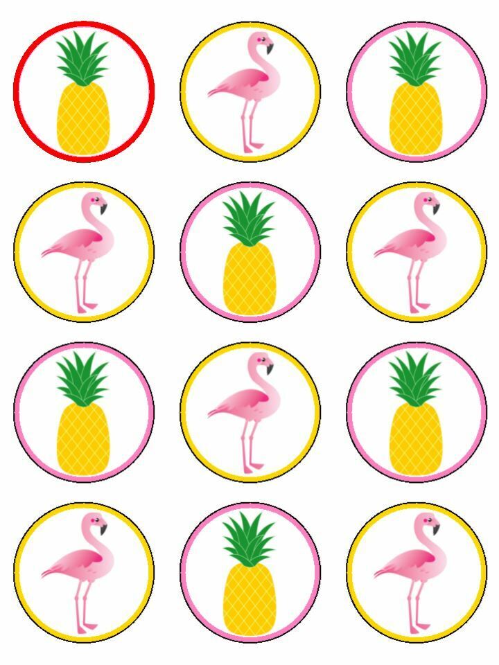 Pineapple & Flamingo Funky Fun edible printed Cupcake Toppers Icing Sheet of 12 Toppers