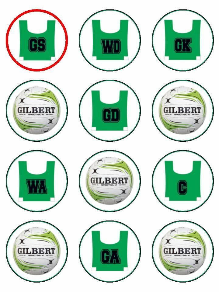 Netball Positions Vests Ball edible printed Cupcake Toppers Icing Sheet of 12 Toppers edible printed Cupcake Toppers Icing Sheet of 12 Toppers