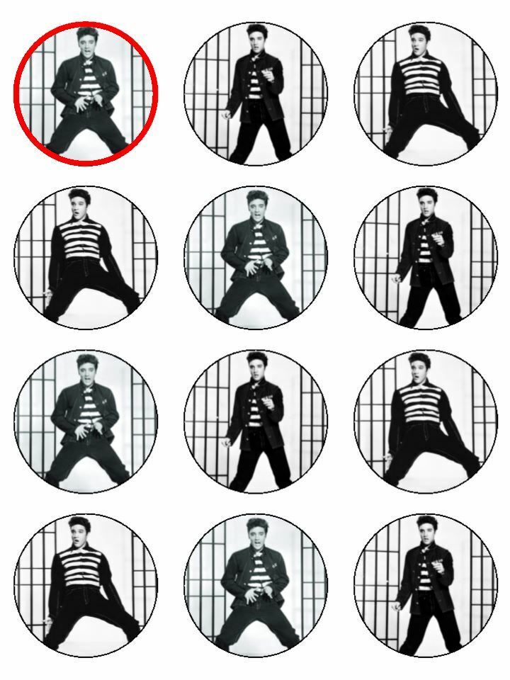 Elvis Presley Jailhouse Rock 1950's edible printed Cupcake Toppers Icing Sheet of 12 Toppers