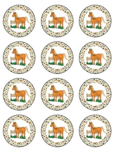Farm Yard Horses Horse edible printed Cupcake Toppers Icing Sheet of 12 Toppers