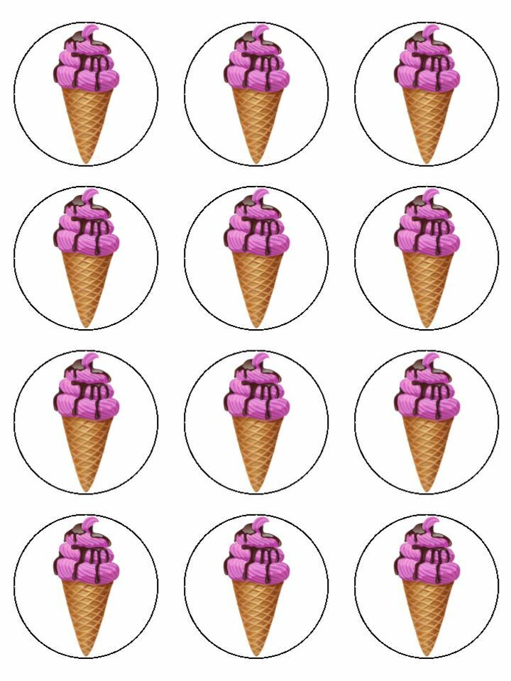 ice cream ice cone edible printed Cupcake Toppers Icing Sheet of 12 Toppers