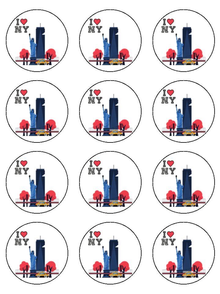 New York Big Apple NYC Edible Printed Cupcake Toppers Icing Sheet of 12 Toppers