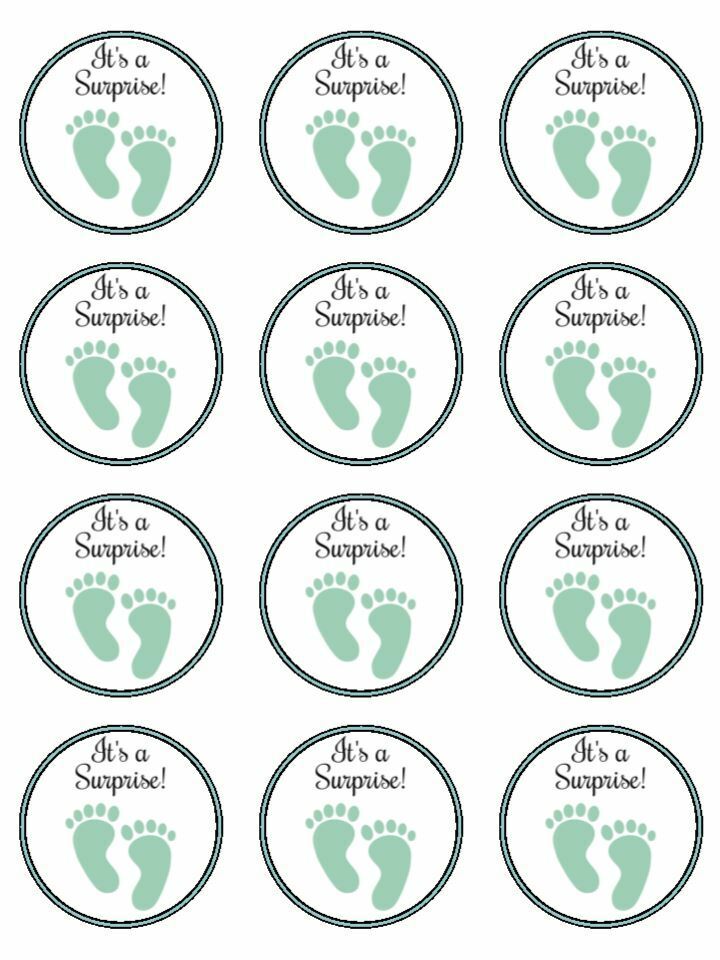 its a surprise neutral baby edible printed Cupcake Toppers Icing Sheet of 12 Toppers