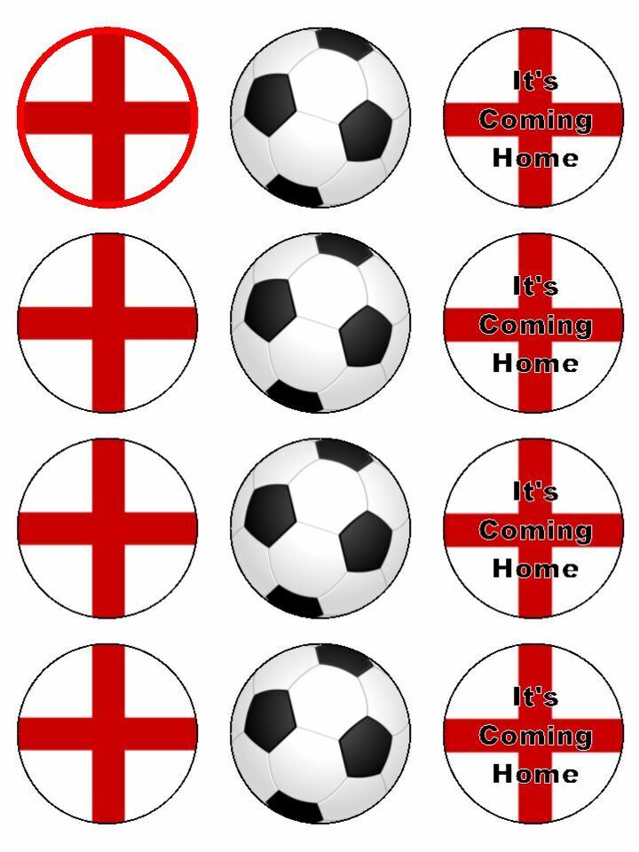 Football euros england its coming home edible Printed Cupcake Toppers Icing Sheet of 12 Toppers