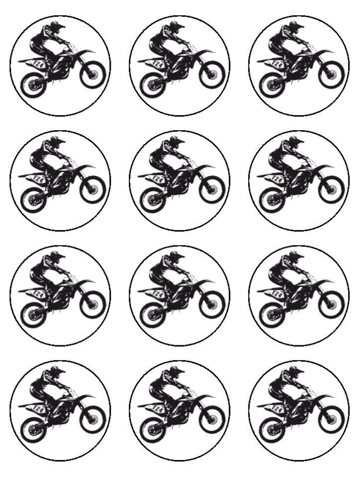 Motor cross bike race theme  printed Cupcake Toppers Icing Sheet of 12 Toppers
