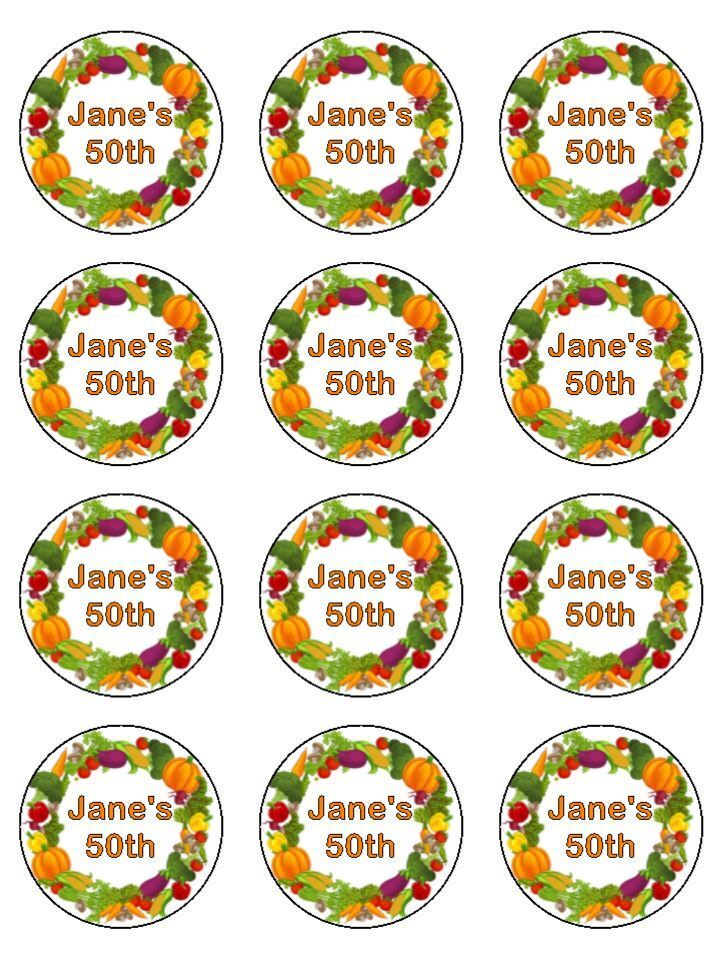 greengrocer vegetables personalised Edible Printed Cupcake Toppers Icing Sheet of 12 toppers