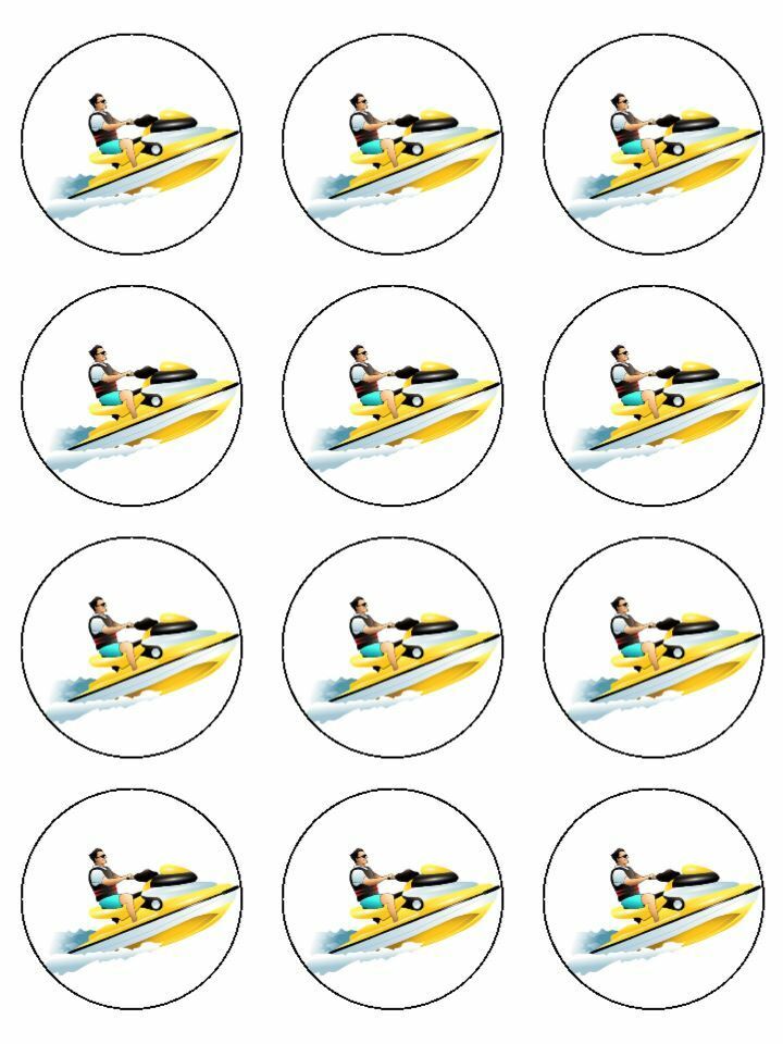 jet ski boats watersports edible printed Cupcake Toppers Icing Sheet of 12 Toppers