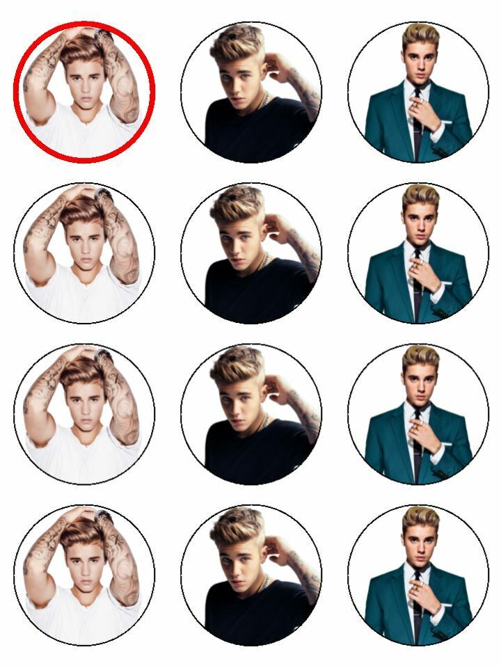 Justin Bieber artist singers artist edible printed Cupcake Toppers Icing Sheet of 12 Toppers