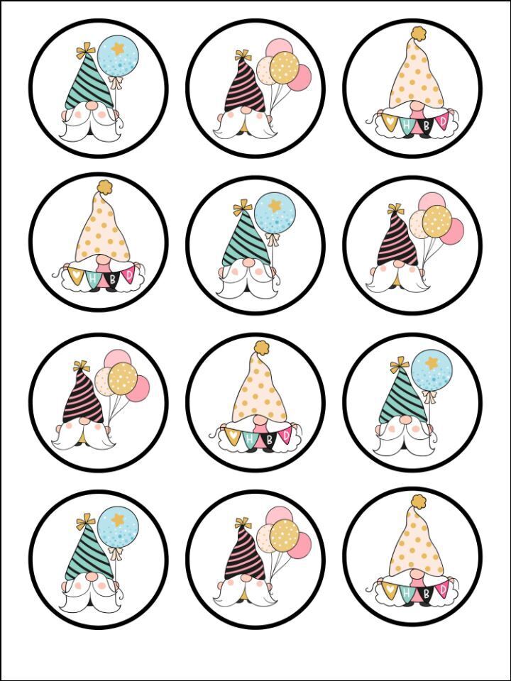 Birthday Gonk Gnome Edible Printed Cupcake Toppers Icing Sheet of 12 Toppers