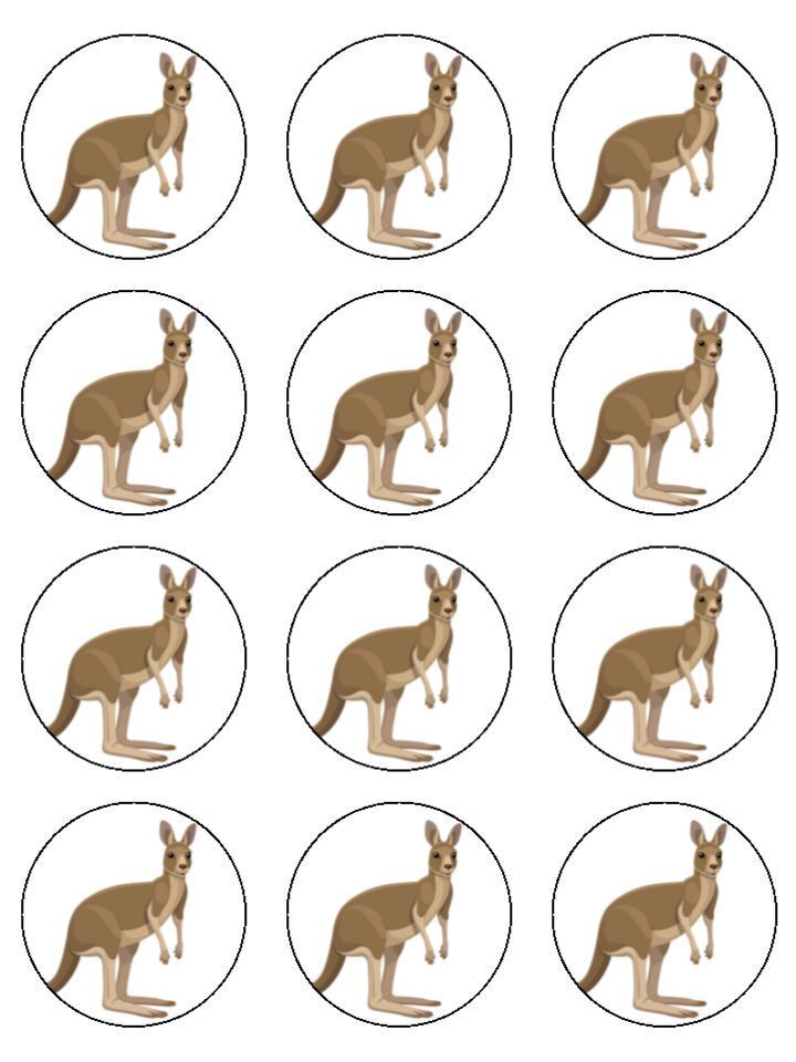 Kangaroo animal Australian Edible Printed Cupcake Toppers Icing Sheet of 12 Toppers