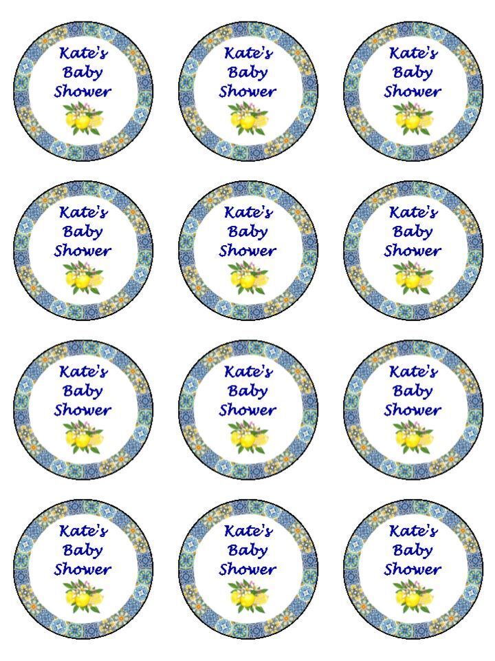 Mediterranean tile baby shower Personalised Edible Printed Cupcake Toppers Icing Sheet of 12 Toppers