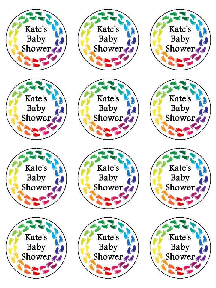 Rainbow babyshower feet personalised Edible Printed Cupcake Toppers Icing Sheet of 12 topp
