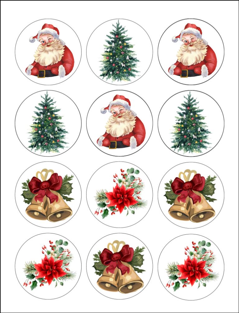 Vintage Traditional Christmas Theme edible  printed Cupcake Toppers Icing Sheet of 12 Toppers