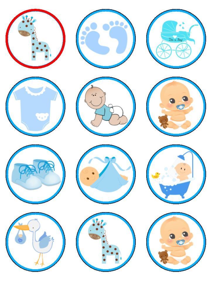 Baby boy baby shower blue  edible printed Cupcake Toppers Icing Sheet of 12 Toppers