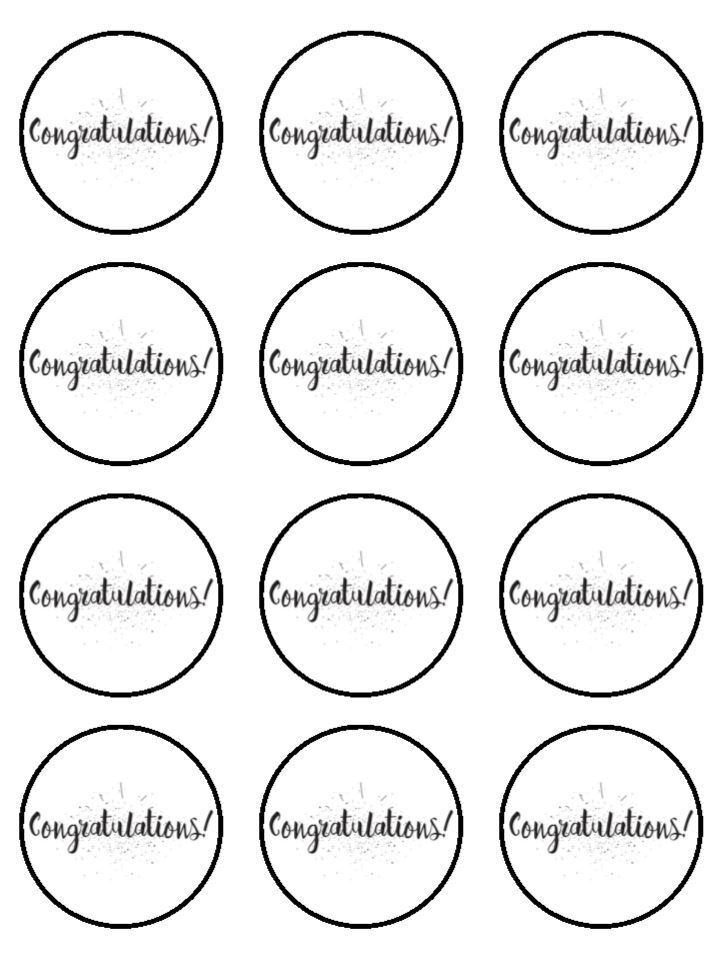 Congratulations celebration  printed Cupcake Toppers Icing Sheet of 12 Toppers