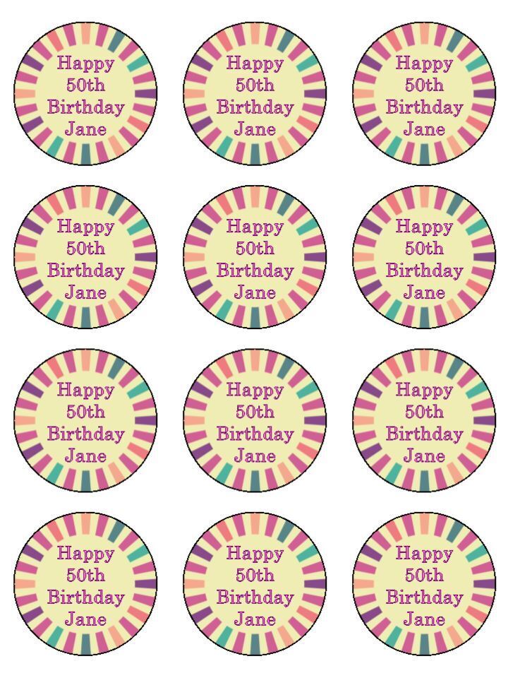 70's theme birthday colourful personalised Edible Printed Cupcake Toppers Icing Sheet of 12 toppers