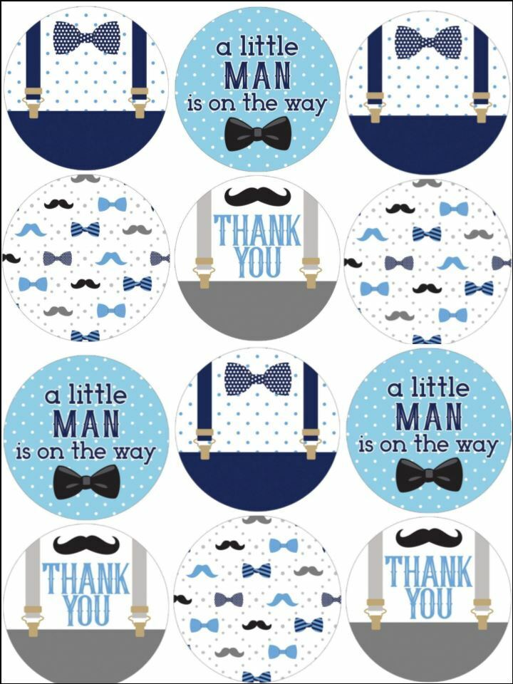 Little man on his way blue babyshower Edible Printed Cupcake Toppers Icing Sheet of 12 Toppers